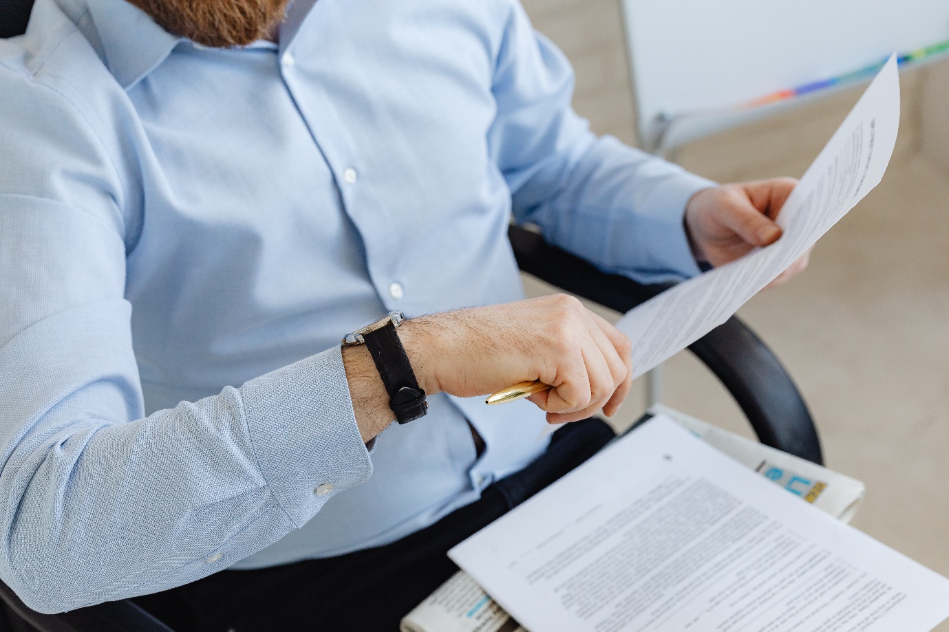 Employee reading documents